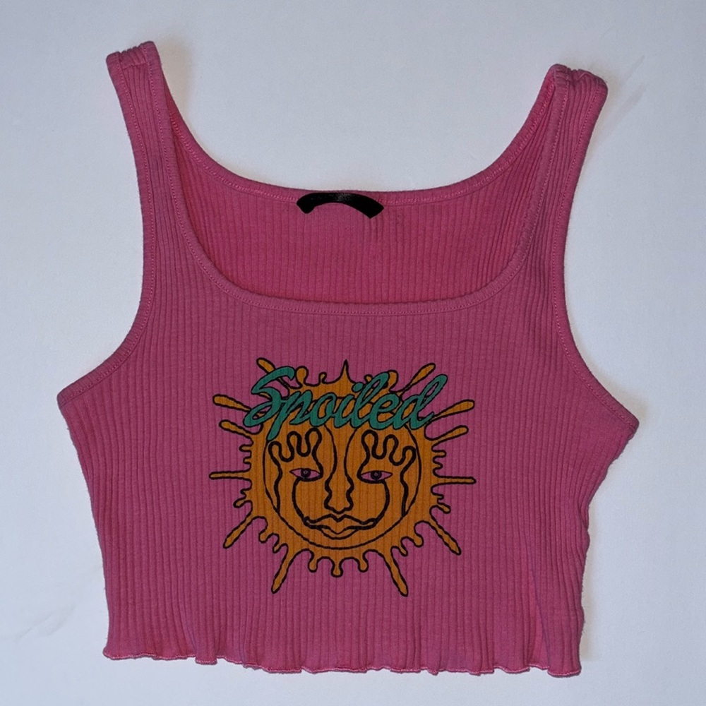 SHEIN Pink “Spoiled” Cropped Tank Top Sz XS